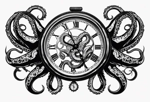 pocket watch attacked by an aggressive octopus tattoo idea