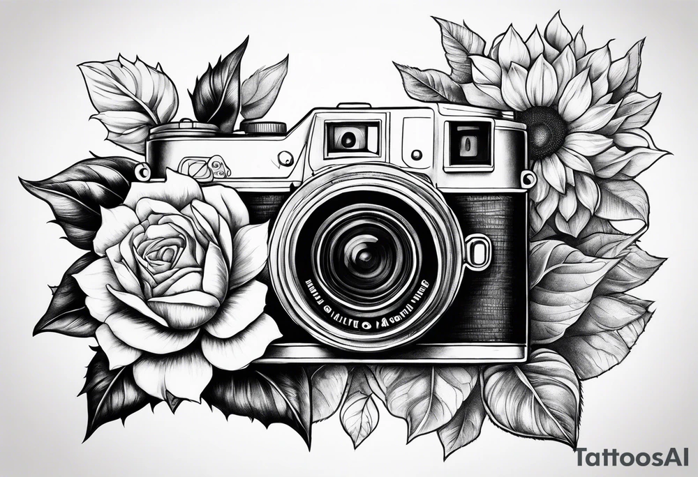 sunflower, camera, flower rose , book tattoo idea