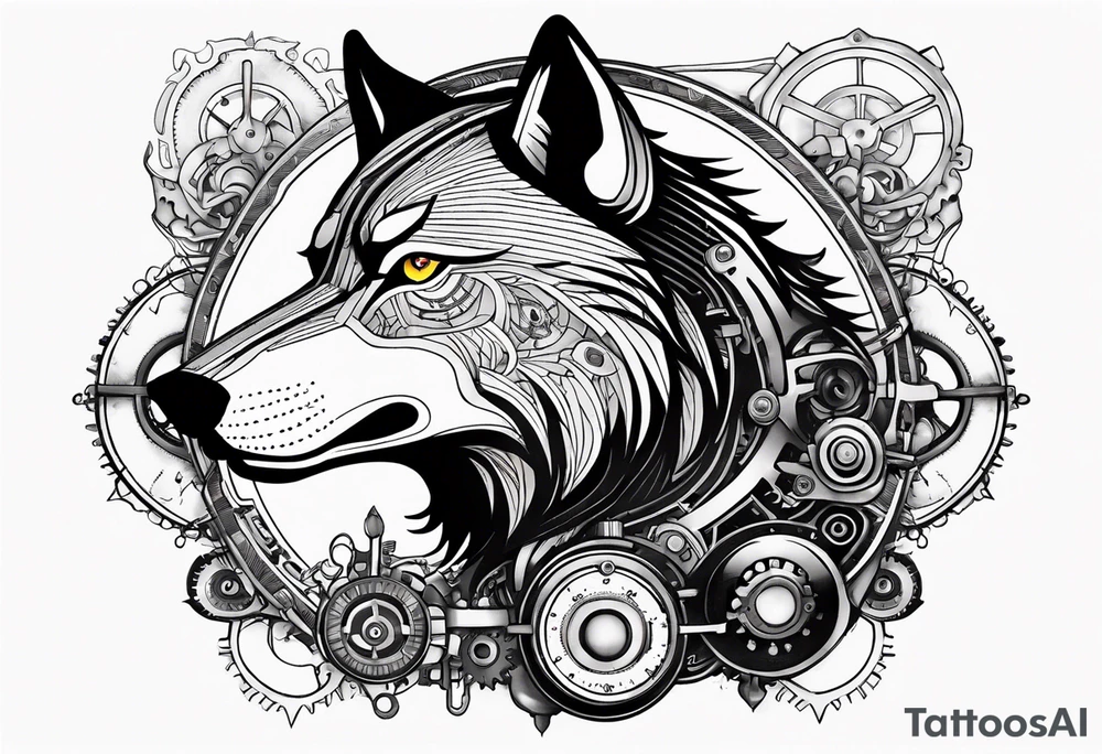 Powerful wolf powered by an engine featuring an "steampunk desing" tattoo idea Powerful wolf powered by an engine featuring an "steampunk desing" tattoo idea