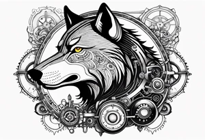 Powerful wolf powered by an engine featuring an "steampunk desing" tattoo idea