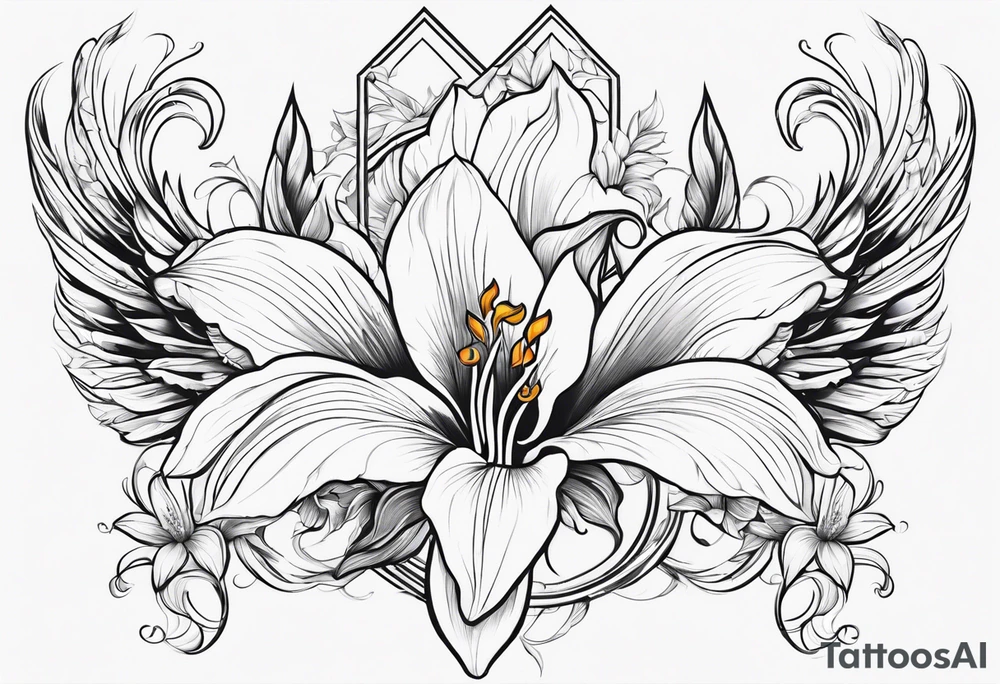 a fenix tattoo with flames and that blooms with madonna lily's for the back tattoo idea