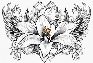 a fenix tattoo with flames and that blooms with madonna lily's for the back tattoo idea