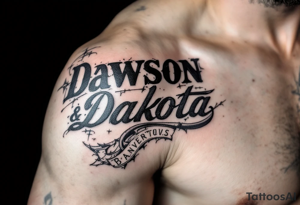 Dawson and Dakota names built into a sleeve tattoo idea