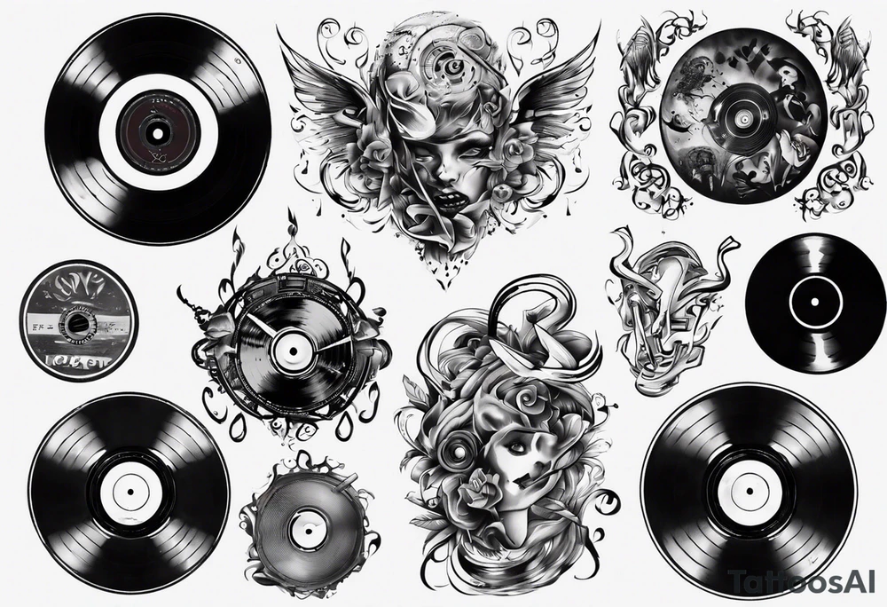 sound music vinyl disc jokey tattoo idea