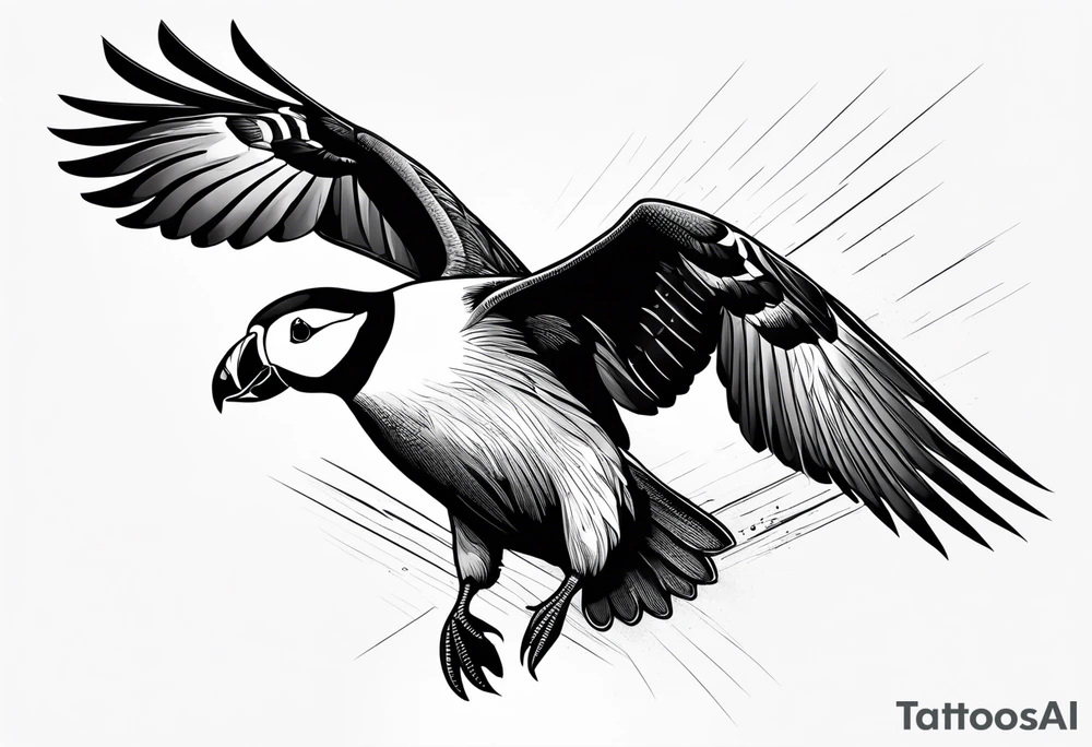 a flying puffin without background - masculine art style tattoo idea