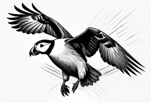 a flying puffin without background - masculine art style tattoo idea