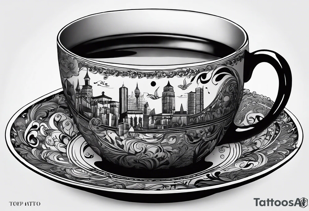 A cup of music in the morning. The tea, inside the cup, is made by music tattoo idea
