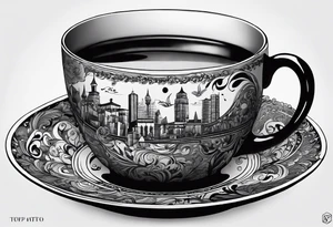 A cup of music in the morning. The tea, inside the cup, is made by music tattoo idea