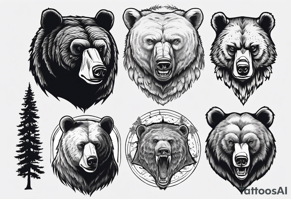 bear head, forest, lake, appalachia, arm sleeve tattoo tattoo idea