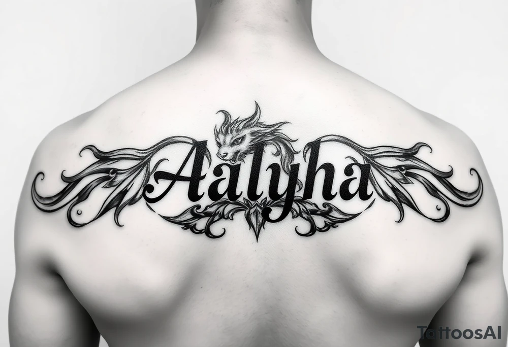 name is Aalyha, zodiac aquarius, white an black realistic thug tattoo idea