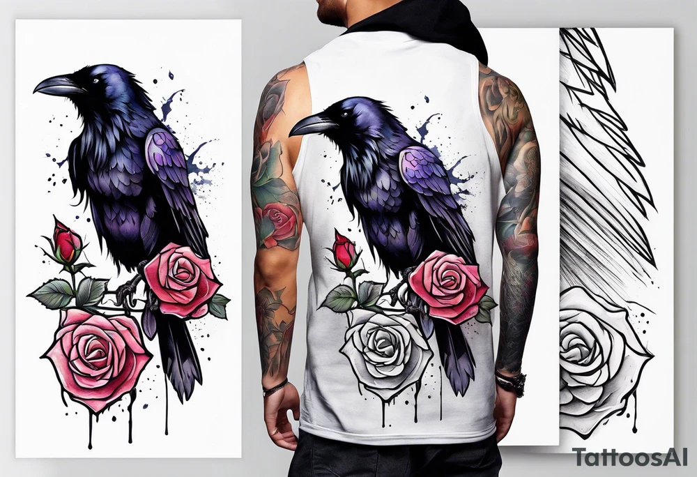 Raven holding  rose   by stem tattoo idea