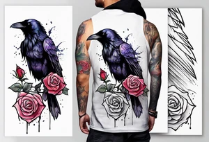 Raven holding  rose   by stem tattoo idea