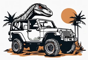 Jurassic Park gates, velociraptor, Jeep front end tattoo idea