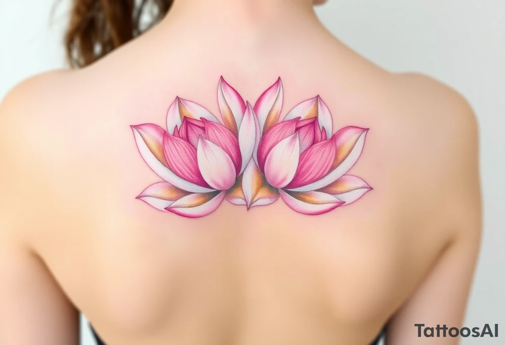 A pair of intertwined white and pink water lilies, with golden highlights on the petals, representing the harmony of two souls coming together in love tattoo idea