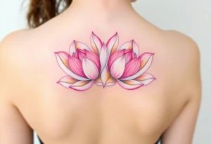 A pair of intertwined white and pink water lilies, with golden highlights on the petals, representing the harmony of two souls coming together in love tattoo idea