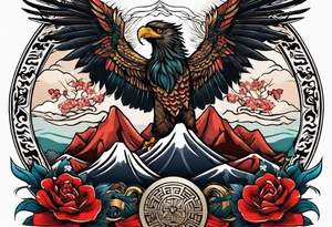 the seven virtues of bushido with Double headed Albanian eagle on his shoulder tattoo idea