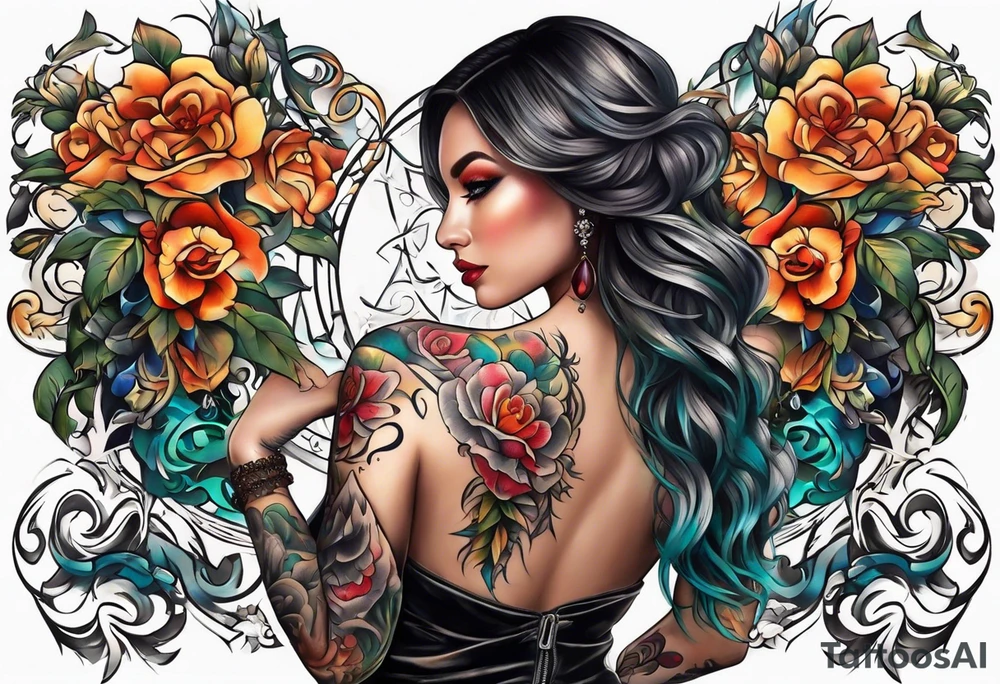 full body tattoo on the back from top to bottom on paper tattoo idea