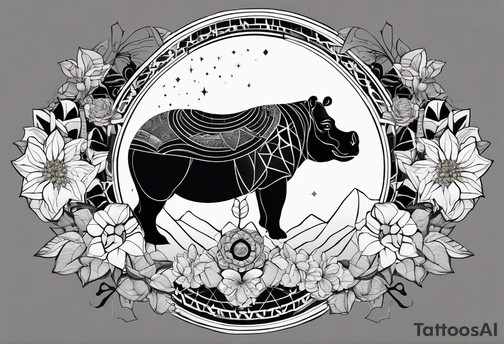 Very asymmetrical, +geometric pattern, with realistic full moon, with hippo,+tribal, +geometric, +inkart , +blackwork, +grey scale, + sketch
with wintersweet flower bud, +inkart touch, +for men, detailed , combined favourite , tattoo idea