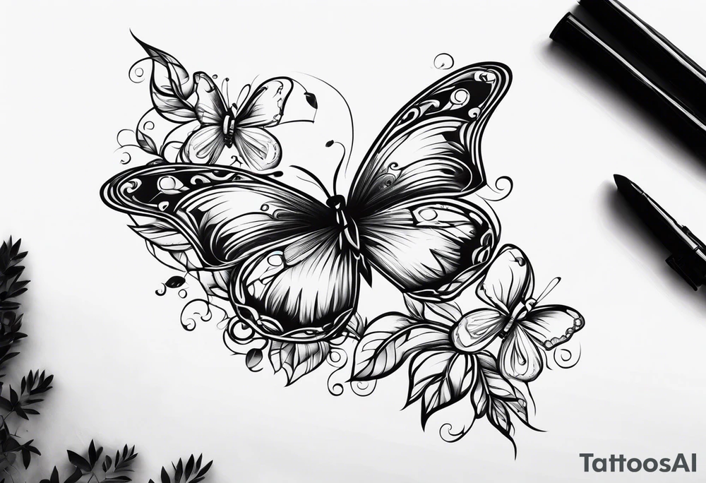 444 with butterflies and vines tattoo idea