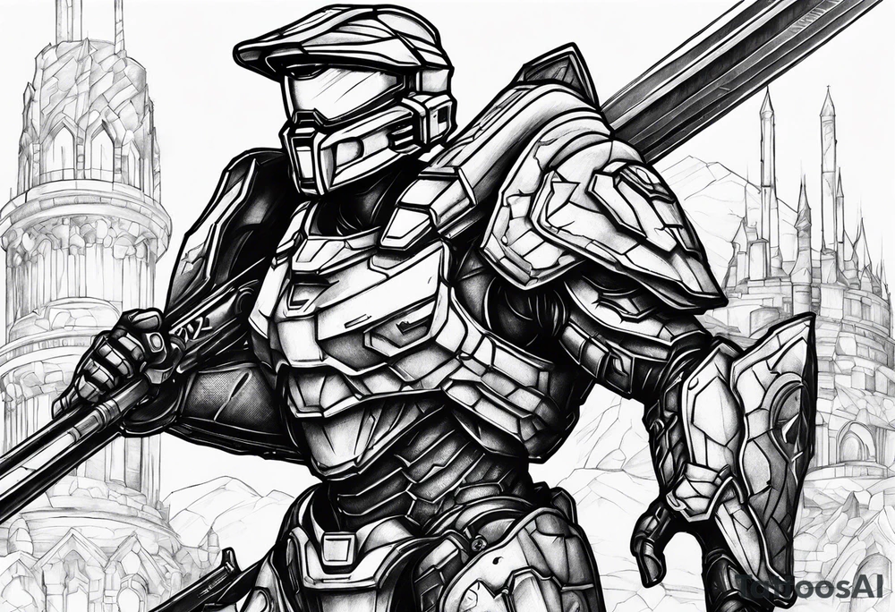 halo over an armored knight tattoo idea