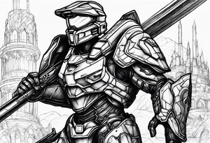halo over an armored knight tattoo idea
