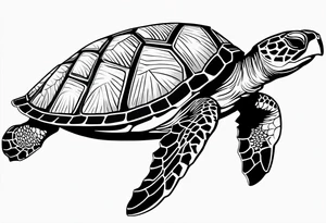 Hawksbill turtle swimming, side view, scuba diving tank on its back tattoo idea