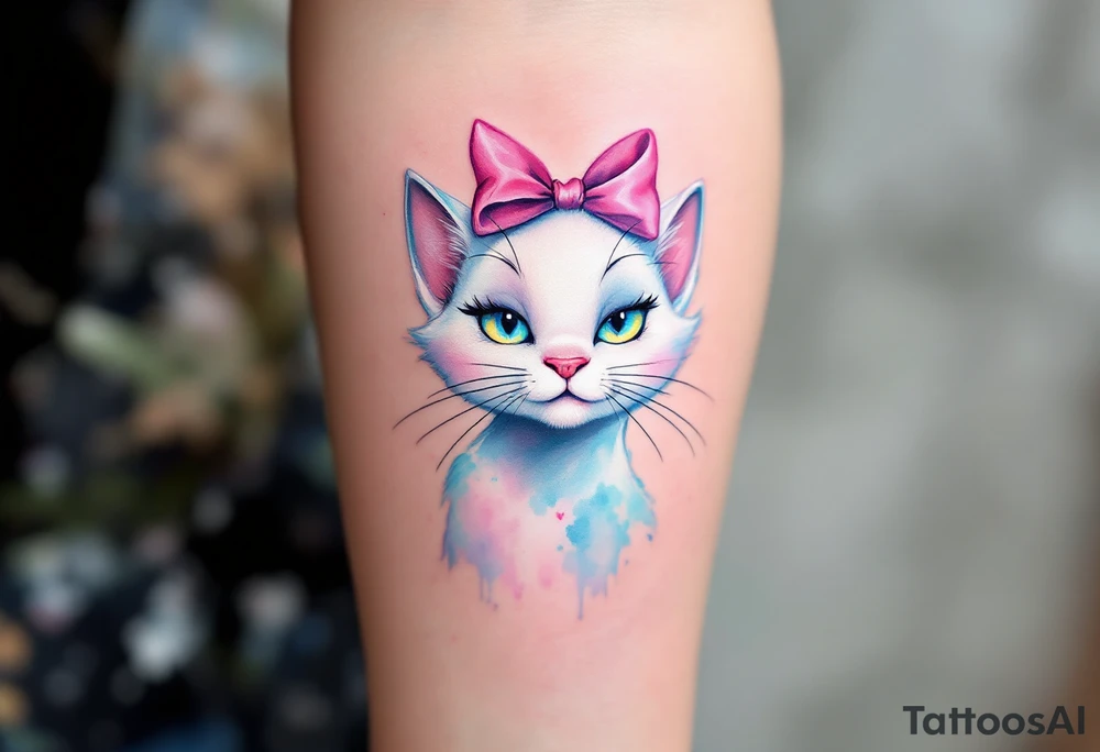 The white cat Marie with pink bow from The Aristocats is the purrfect pastel tattoo for girly Disney vibes. tattoo idea