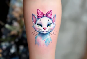 The white cat Marie with pink bow from The Aristocats is the purrfect pastel tattoo for girly Disney vibes. tattoo idea