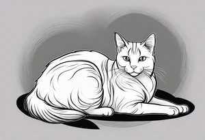 Simple line drawing of a grey cat white some small white patches on her belly and white paws. I want her curled up sleeping. tattoo idea