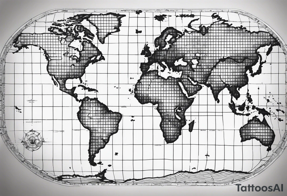 a flat map of the earth on a small fading grid tattoo idea a flat map of the earth on a small fading grid tattoo idea