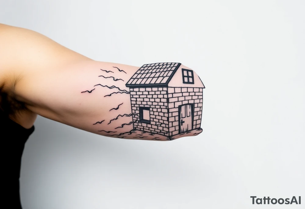 Brick house being blown off 3 little piggy's by a big bad wolf tattoo idea