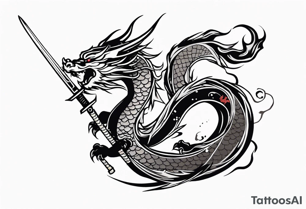 Japanese Dragon with a katana sword tattoo idea