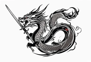 Japanese Dragon with a katana sword tattoo idea