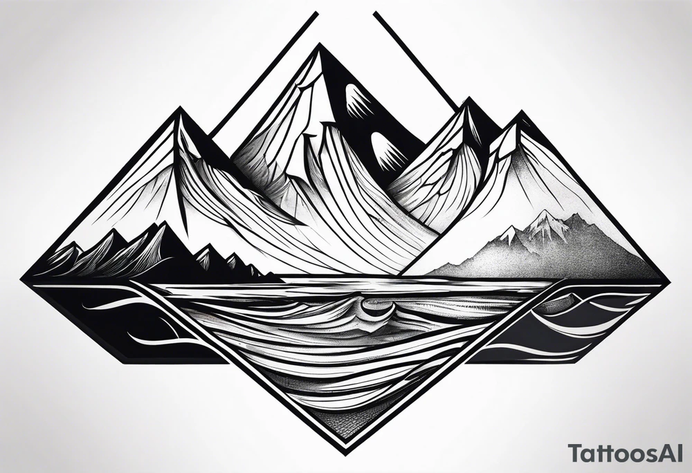 Mountains and ocean waves  crashing diamond shape tattoo idea