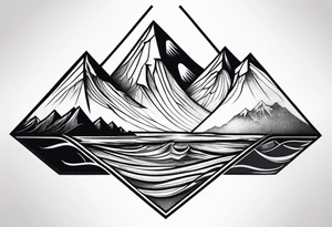 Mountains and ocean waves  crashing diamond shape tattoo idea