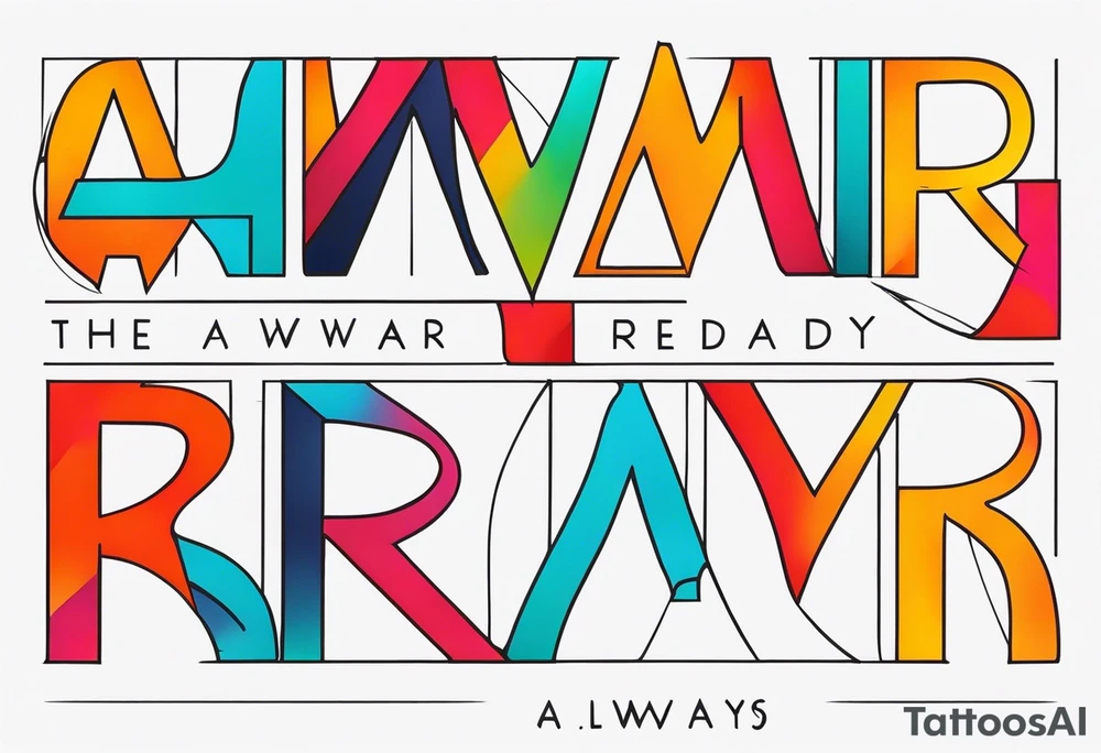 The letters AR together with the words always ready going down the side of the letters tattoo idea