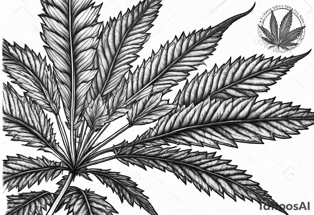 Cannabis plant botanical tattoo idea