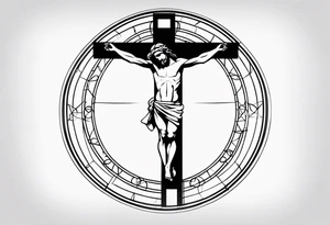 Crucified man in rom
an numerals circle tattoo idea