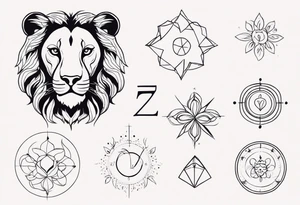A tattoo in delicate style, so gentle. The zodiac sign, Leo. The sketch should include fire, something delicate like that, and the numbers 7 and 8. tattoo idea