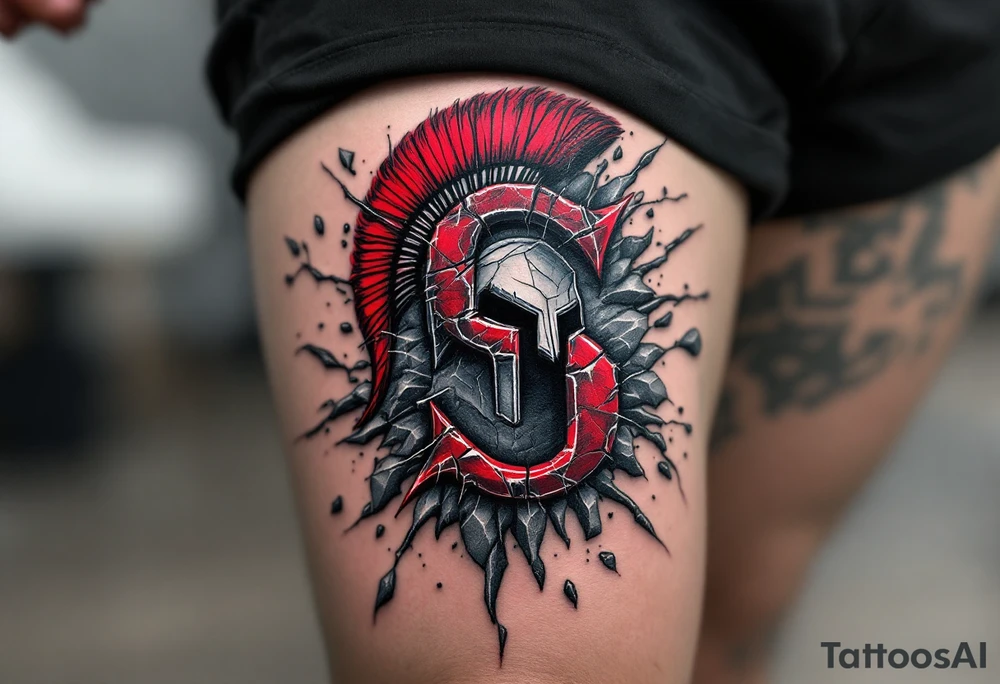 A cracked ice background with the HC Sparta “S” bursting through in vivid red and steel gray. tattoo idea
