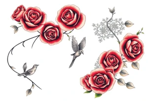 Vintage dollies, red roses, lace, red bird, no people, vintage, lower wrap arm tattoo tattoo idea