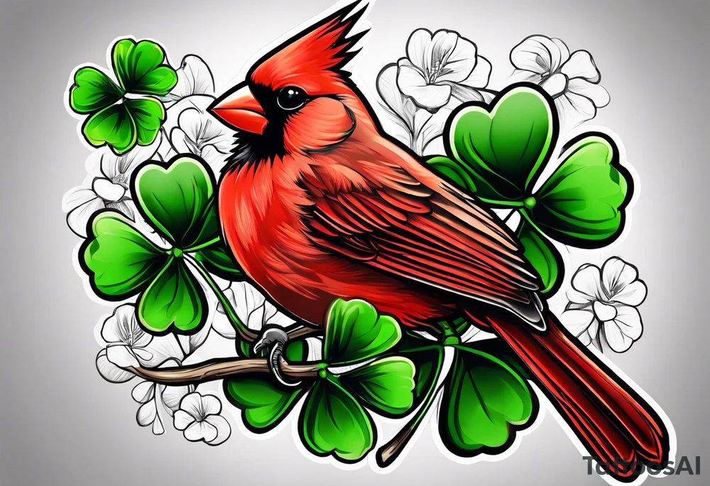 Cardinal and four leaf clover tattoo idea