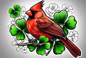 Cardinal and four leaf clover tattoo idea