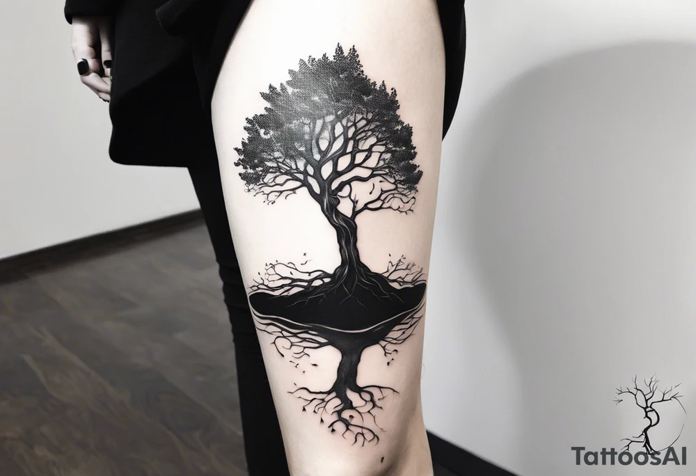 A Tattoo of a tree. Tree roots starting from my toes and growing upwards onto my leg into a tree.size of tattoo should not go above my knee tattoo idea
