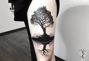 A Tattoo of a tree. Tree roots starting from my toes and growing upwards onto my leg into a tree.size of tattoo should not go above my knee tattoo idea