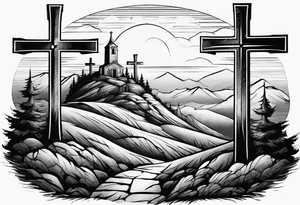 3 crosses on a hill facing west tattoo idea