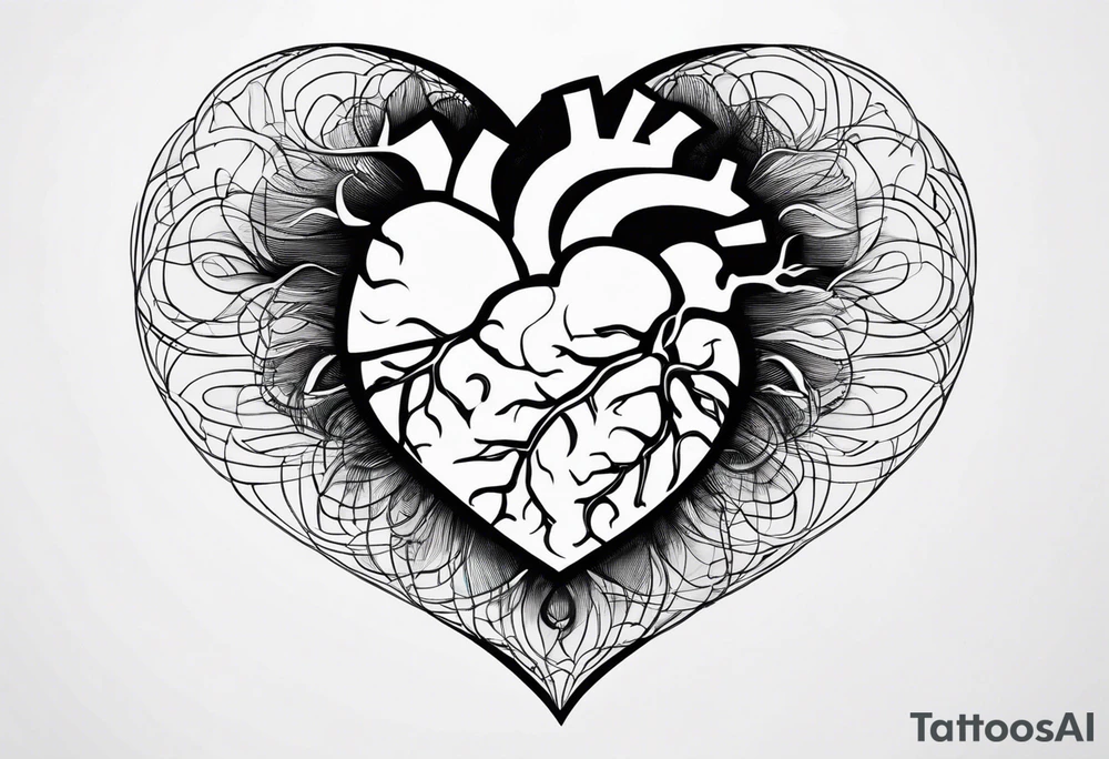 a heart shape with this inside the heart: brain, plane or wanderlust, family, and roots tattoo idea