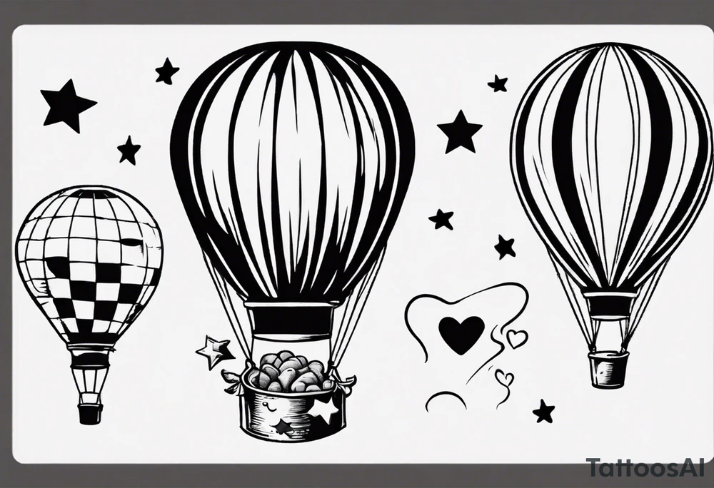 Hot water balloon with star and heart balloons and teddy inside the balloon tattoo idea