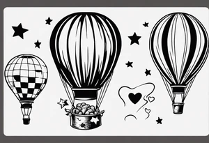 Hot water balloon with star and heart balloons and teddy inside the balloon tattoo idea