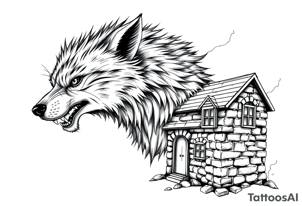 Big bad wolf huffing puffing and blowing a brick house down tattoo idea Big bad wolf huffing puffing and blowing a brick house down tattoo idea